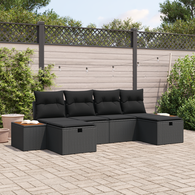 6 Piece Garden Sofa Set with Cushions Black Poly Rattan