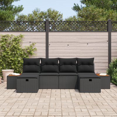 6 Piece Garden Sofa Set with Cushions Black Poly Rattan