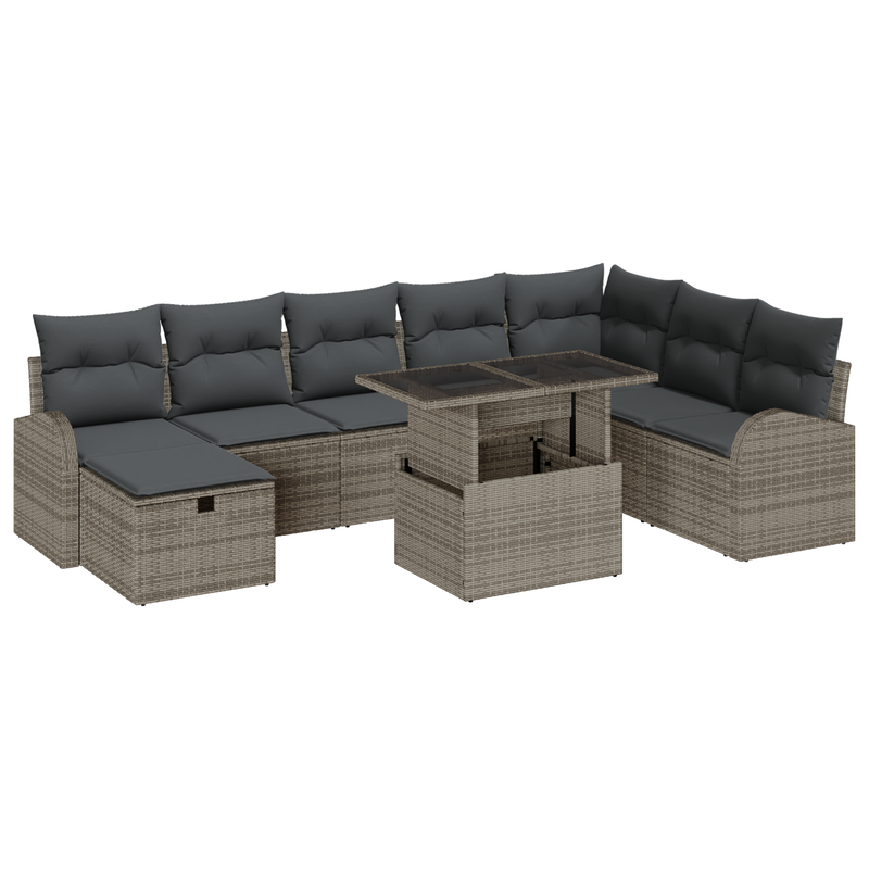 9 Piece Garden Sofa Set with Cushions Grey Poly Rattan