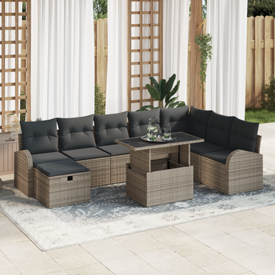 9 Piece Garden Sofa Set with Cushions Grey Poly Rattan