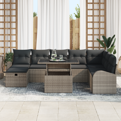 9 Piece Garden Sofa Set with Cushions Grey Poly Rattan