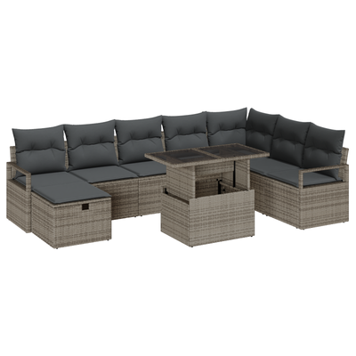 9 Piece Garden Sofa Set with Cushions Grey Poly Rattan