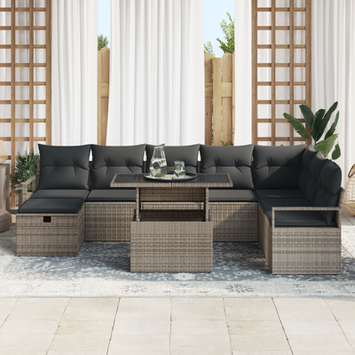 9 Piece Garden Sofa Set with Cushions Grey Poly Rattan