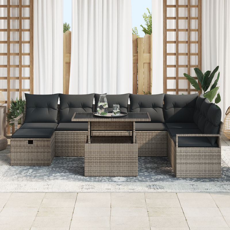9 Piece Garden Sofa Set with Cushions Grey Poly Rattan
