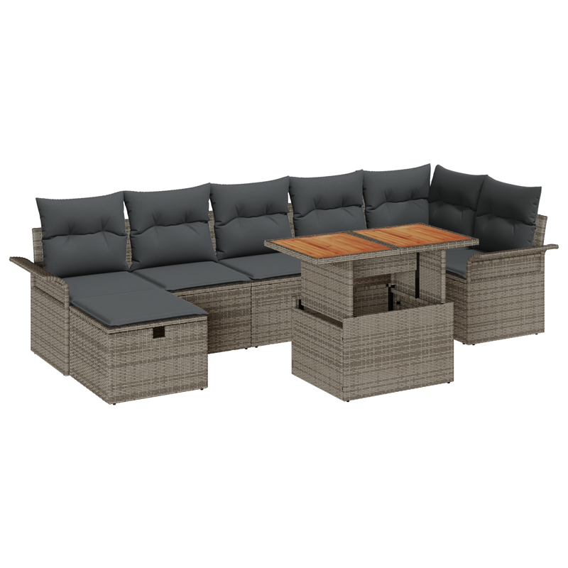 8 Piece Garden Sofa Set with Cushions Grey Poly Rattan