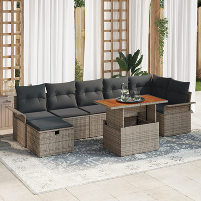 8 Piece Garden Sofa Set with Cushions Grey Poly Rattan