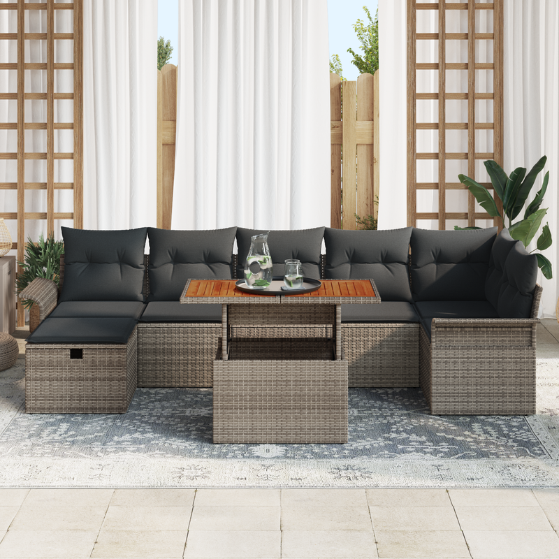 8 Piece Garden Sofa Set with Cushions Grey Poly Rattan