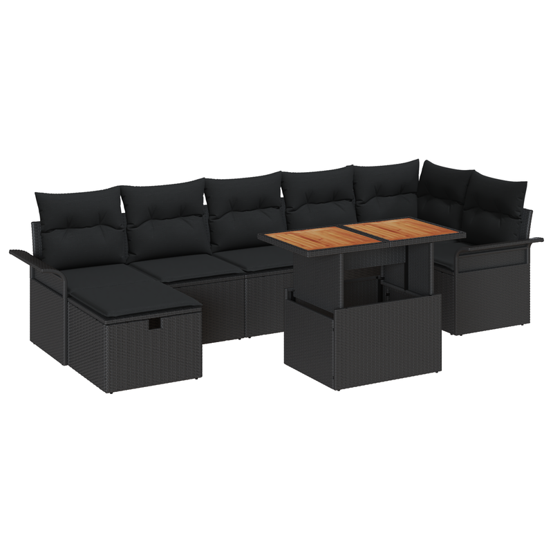 8 Piece Garden Sofa Set with Cushions Black Poly Rattan