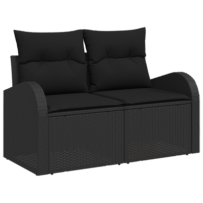 8 Piece Garden Sofa Set with Cushions Black Poly Rattan Acacia