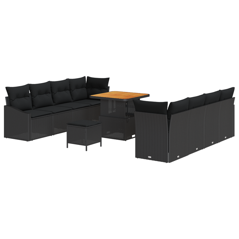 Modular Outdoor Sofa Set of 4 Black Poly Rattan, Polyester, Metal