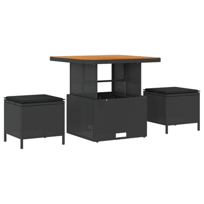 Modular Outdoor Sofa Set of 4 Black Poly Rattan, Polyester, Metal