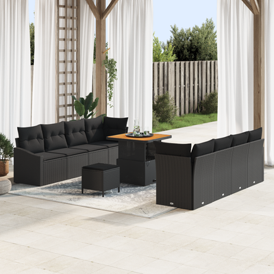 Modular Outdoor Sofa Set of 4 Black Poly Rattan, Polyester, Metal