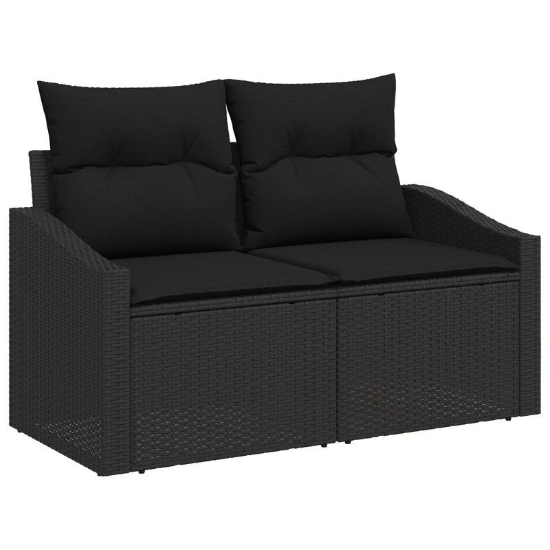 13 Piece Garden Sofa Set with Cushions Black Poly Rattan Acacia