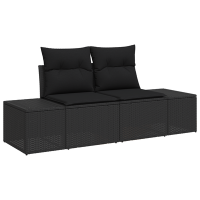 10 Piece Garden Sofa Set with Cushions Black Poly Rattan Acacia