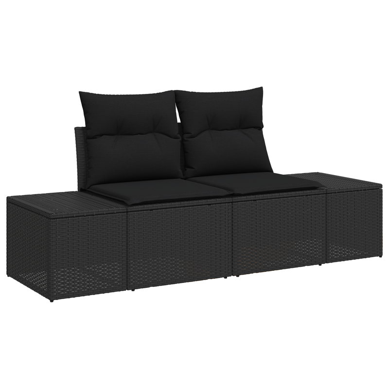 10 Piece Garden Sofa Set with Cushions Black Poly Rattan Acacia