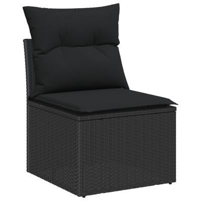 10 Piece Garden Sofa Set with Cushions Black Poly Rattan Acacia