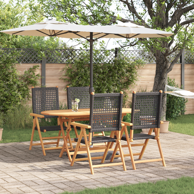 5 Piece Outdoor Dining Set - Black Solid Wood Acacia and Poly Rattan