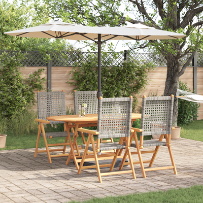 5 Piece Outdoor Dining Set - Grey Acacia Wood & Poly Rattan