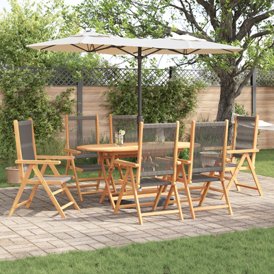 7-Piece Outdoor Dining Set - Grey Acacia Wood and Poly Rattan