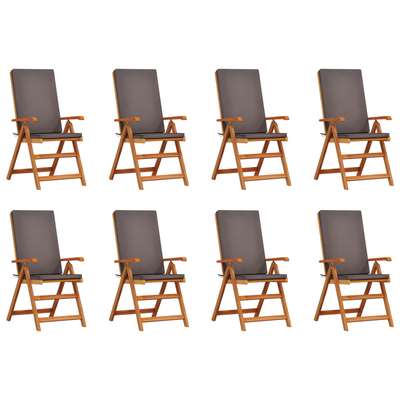 Reclining Garden Chairs with Cushions 8 pcs Solid Teak Wood