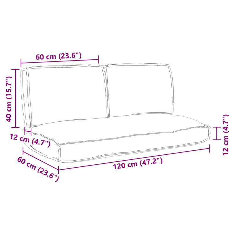 Pallet Cushion Set 3 pcs Anthracite 60x120x12cm 60 x 40 x 12 cm