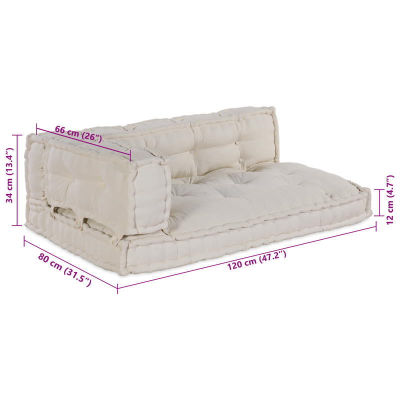 Pallet Sofa Cushion with Arm and Back Support Cream Fabric