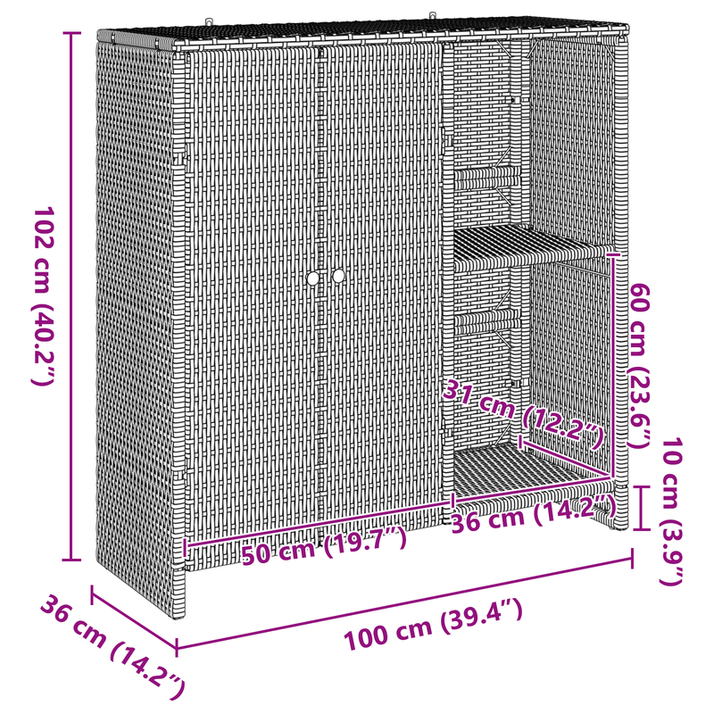 Storage Cabinet Grey 100x36x102 cm Rattan