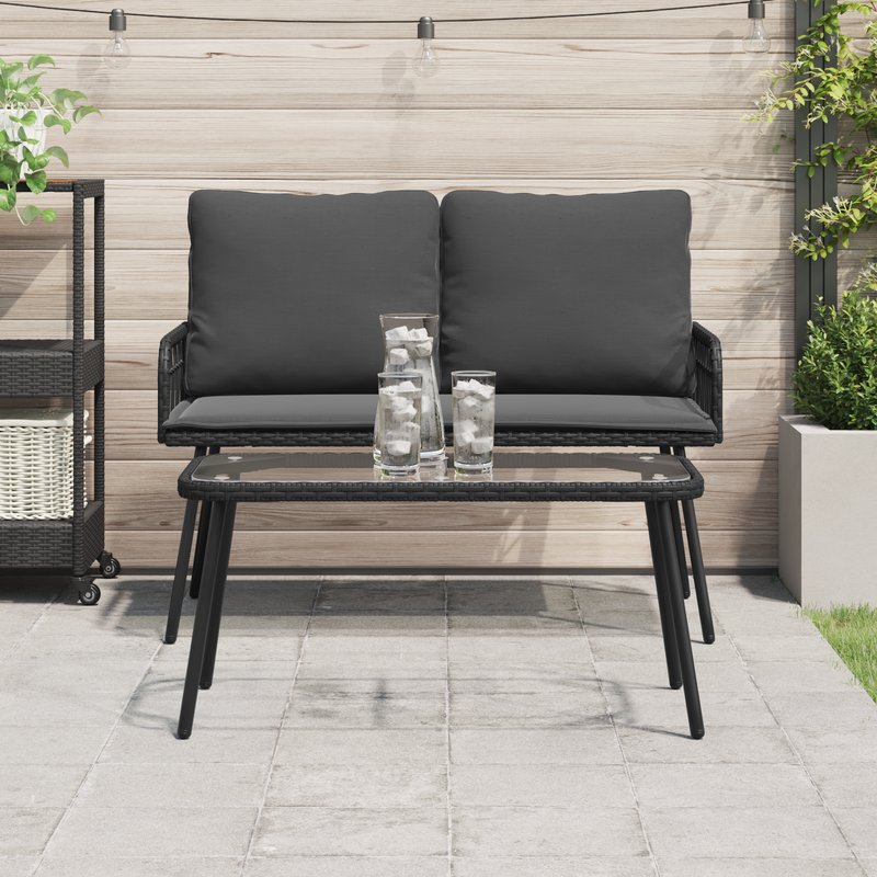 Coffee Table Black 90x45x42 cm Poly Rattan