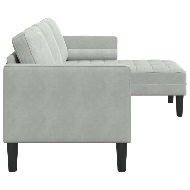 3-Seater Sofa with L-shaped Chaise in Light Grey 160 cm Velvet