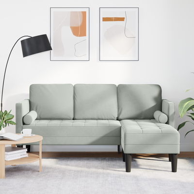 3-Seater Sofa with L-shaped Chaise in Light Grey 160 cm Velvet