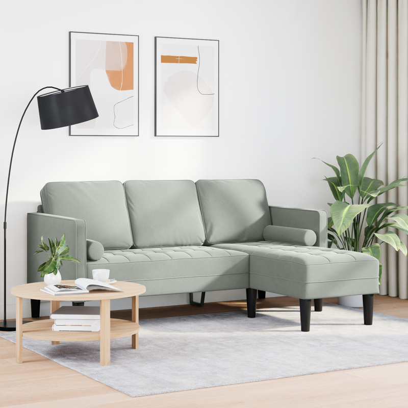 3-Seater Sofa with L-shaped Chaise in Light Grey 160 cm Velvet