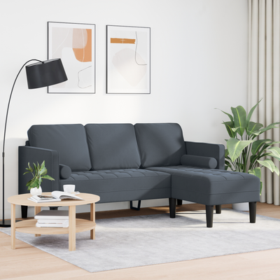 3-Seater Sofa with Chaise L-shaped Dark Grey 160 cm Velvet