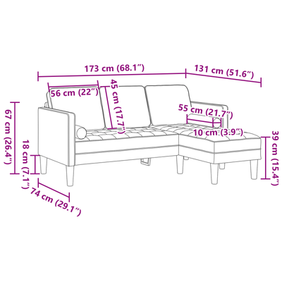 3-Seater Sofa with Chaise L-shaped Dark Grey 160 cm Velvet