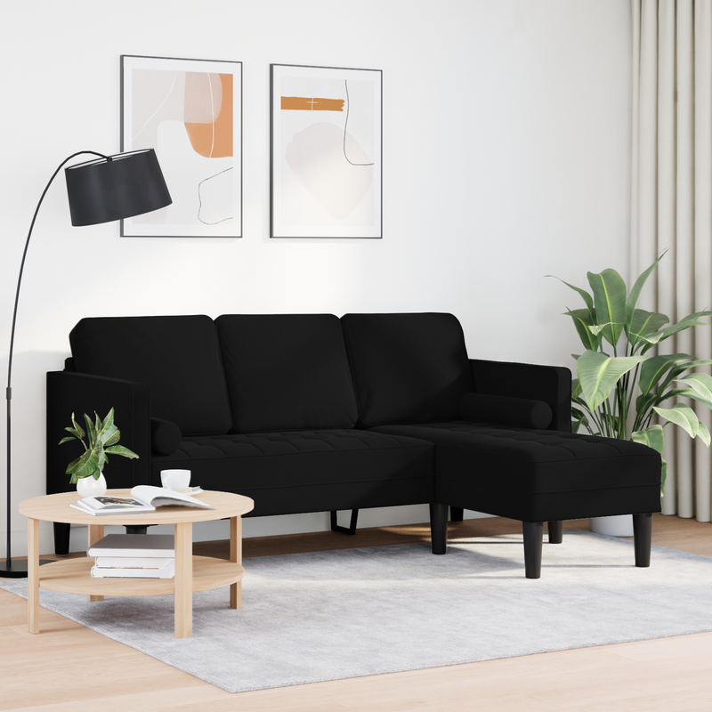 3-Seater Sofa with Chaise L-shaped Black 160 cm Velvet