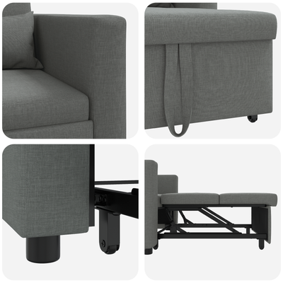 3-in-1 Single Sofa Bed Convertible Dark Grey Fabric