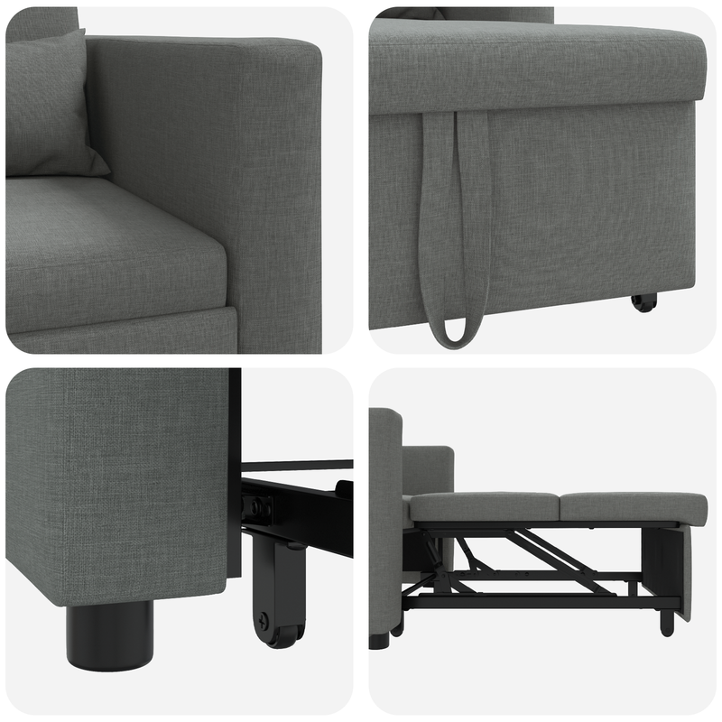 3-in-1 Single Sofa Bed Convertible Dark Grey Fabric