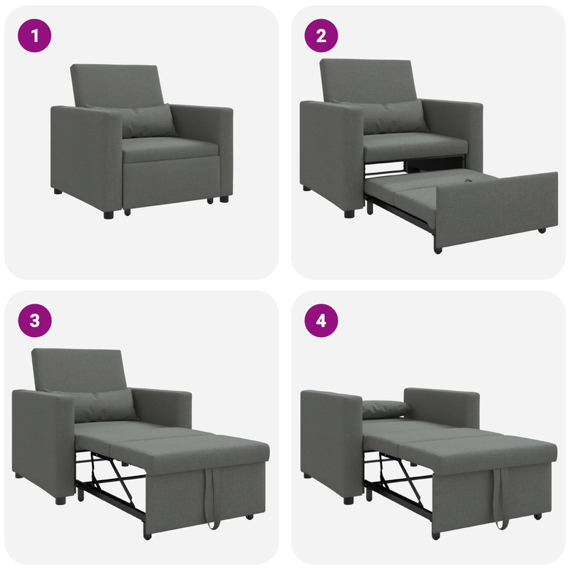 3-in-1 Single Sofa Bed Convertible Dark Grey Fabric