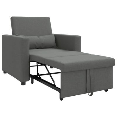 3-in-1 Single Sofa Bed Convertible Dark Grey Fabric