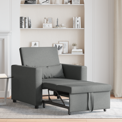 3-in-1 Single Sofa Bed Convertible Dark Grey Fabric