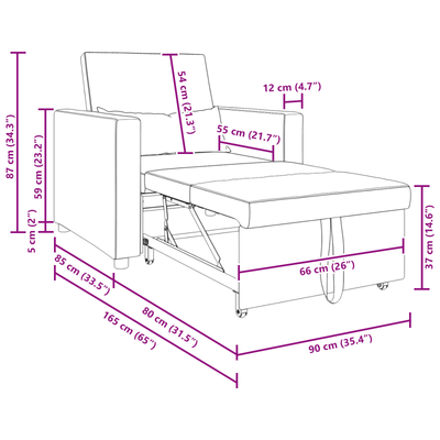 3-in-1 Single Sofa Bed Convertible Dark Grey Fabric