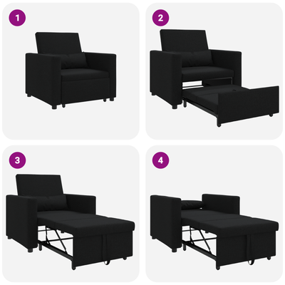 3-in-1 Single Sofa Bed Convertible Black Fabric