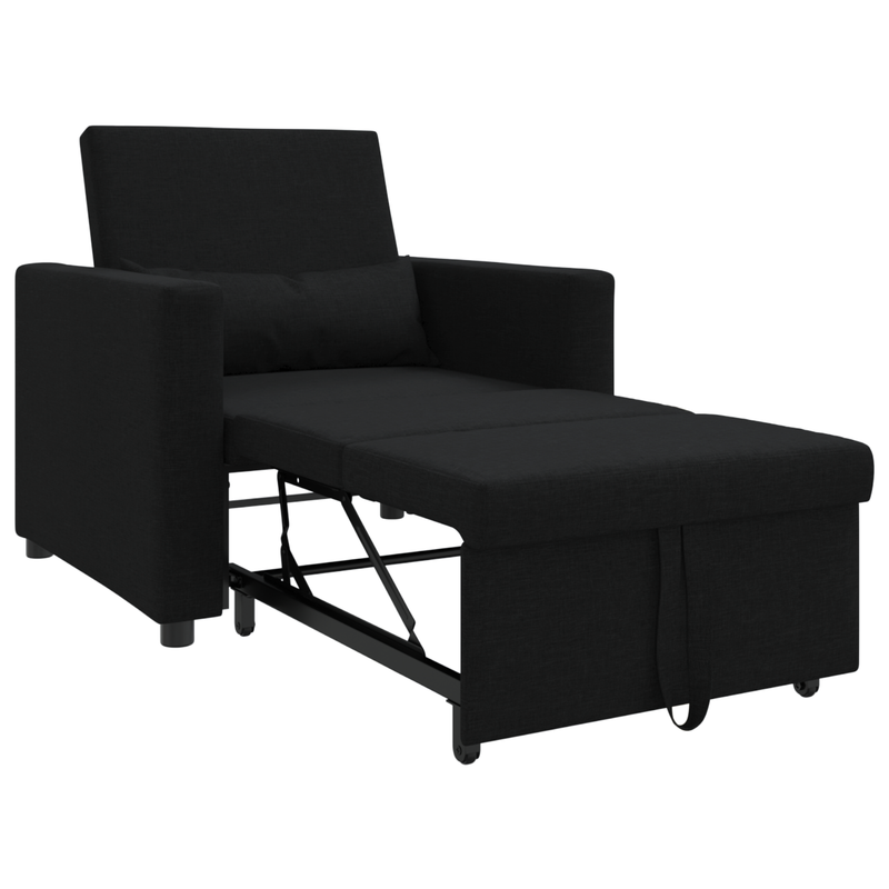 3-in-1 Single Sofa Bed Convertible Black Fabric