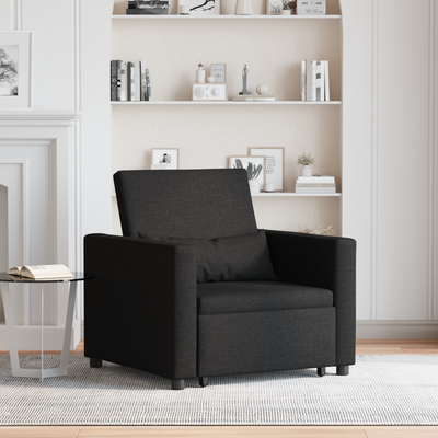 3-in-1 Single Sofa Bed Convertible Black Fabric