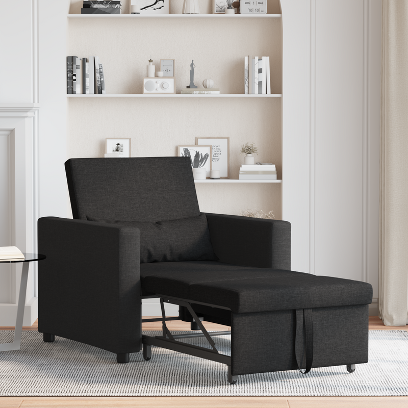 3-in-1 Single Sofa Bed Convertible Black Fabric