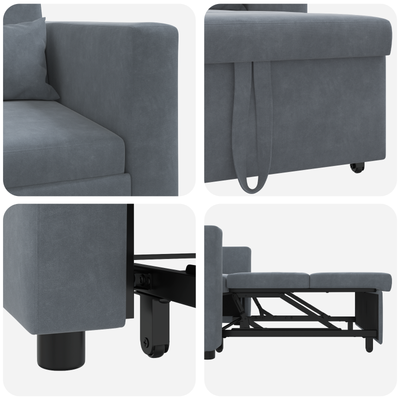 3-in-1 Single Sofa Bed Convertible Dark Grey Velvet