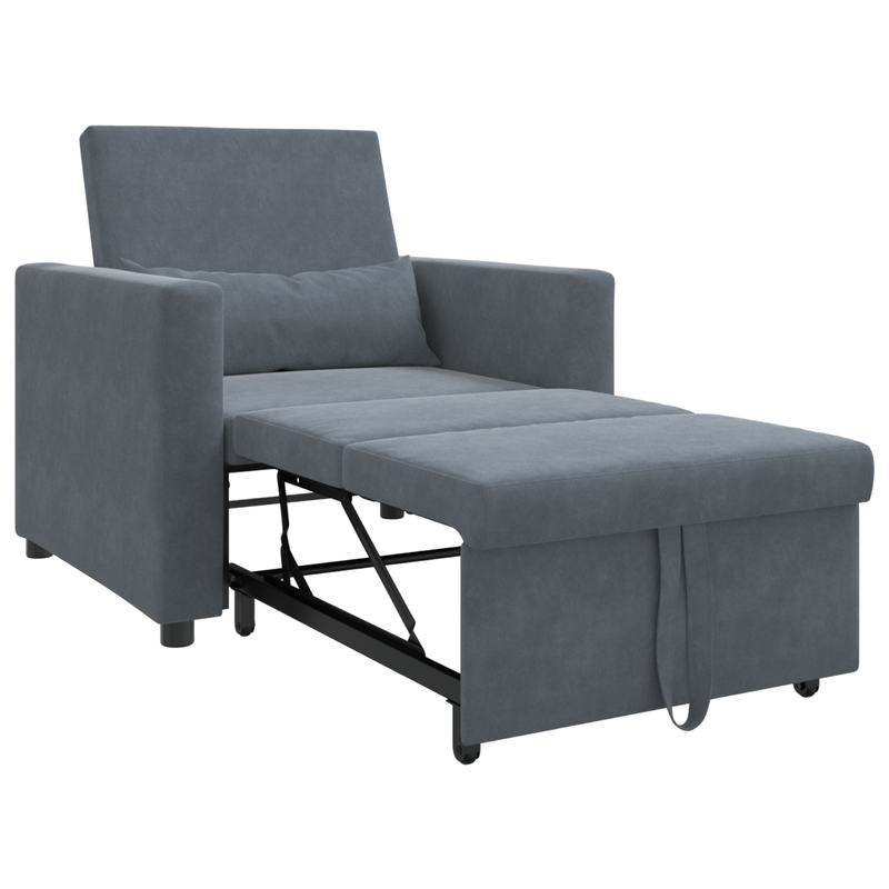 3-in-1 Single Sofa Bed Convertible Dark Grey Velvet
