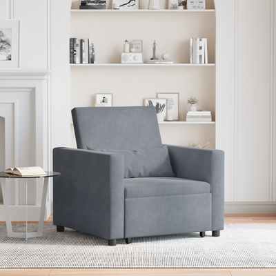 3-in-1 Single Sofa Bed Convertible Dark Grey Velvet