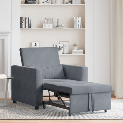 3-in-1 Single Sofa Bed Convertible Dark Grey Velvet