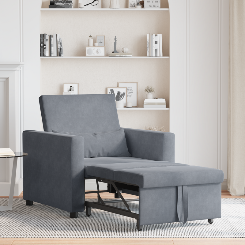 3-in-1 Single Sofa Bed Convertible Dark Grey Velvet