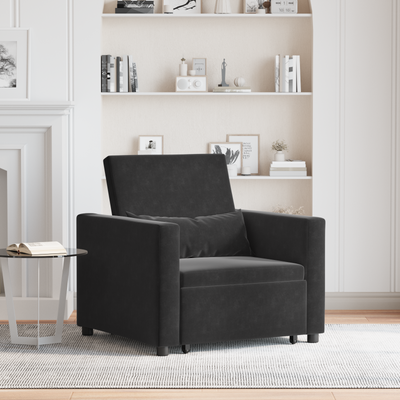 3-in-1 Single Sofa Bed Convertible Black Velvet